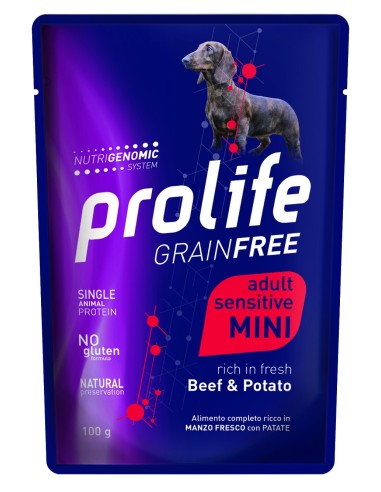 Alimento umido Prolife Grain Free Mini Manzo e Patate 100 g per cani adulti sensibili di taglia piccola Alimento umido Prolife Grain Free Mini Manzo e Patate 100 g per cani adulti sensibili di taglia piccola